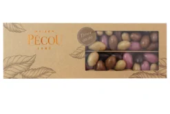 Amandes grillées Pécou Trésor Cacao enrobées de chocolats Ruby noir lait et doré