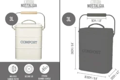 Bac à compost KitchenCraft Living Nostalgia en acier crème 3L