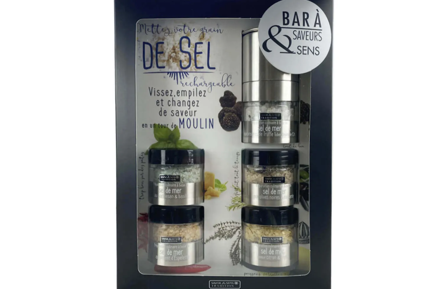 Bar à sels Savor&Sens 5 saveurs + 1 moulin dévissable - 145g