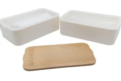 Bento Akinod 11:46 blanc avec couvercle en acacia 1,4L