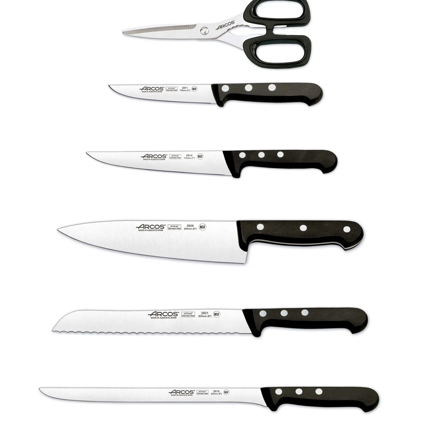 Bloc design bois de hêtre 5 couteaux + ciseaux Arcos UNIVERSAL acier inox NITRUM