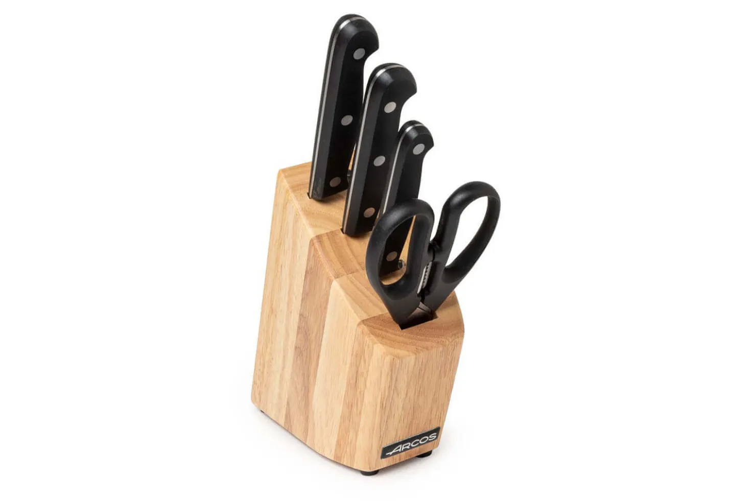 Bloc en bois de 3 couteaux de cuisine + ciseaux Arcos Universal