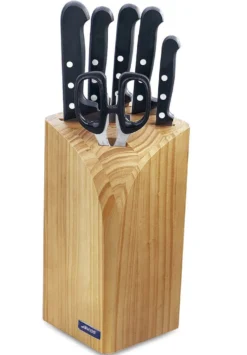 Bloc en pin 5 couteaux + ciseaux Arcos UNIVERSAL lames acier inox NITRUM
