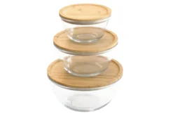 Bol de conservation en verre Pebbly avec couvercle en bambou