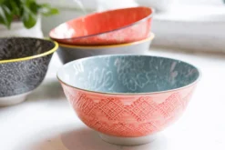 Bol en grès émaillé Kitchen Craft à motif floral gris et rouge
