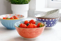 Bol en grès émaillé Kitchen Craft à motif floral gris et rouge