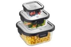 Boîte de conservation carrée au frais Gefu Milo en verre borosilicaté et acier inox 300ml