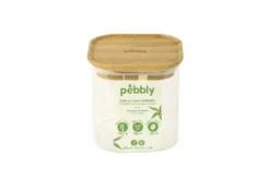 Boîte de conservation haute et carrée en verre Pebbly avec couvercle en bambou