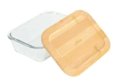 Boîte de conservation rectangulaire en verre Pebbly avec couvercle en bambou