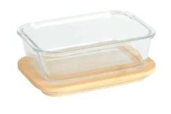 Boîte de conservation rectangulaire en verre Pebbly avec couvercle en bambou