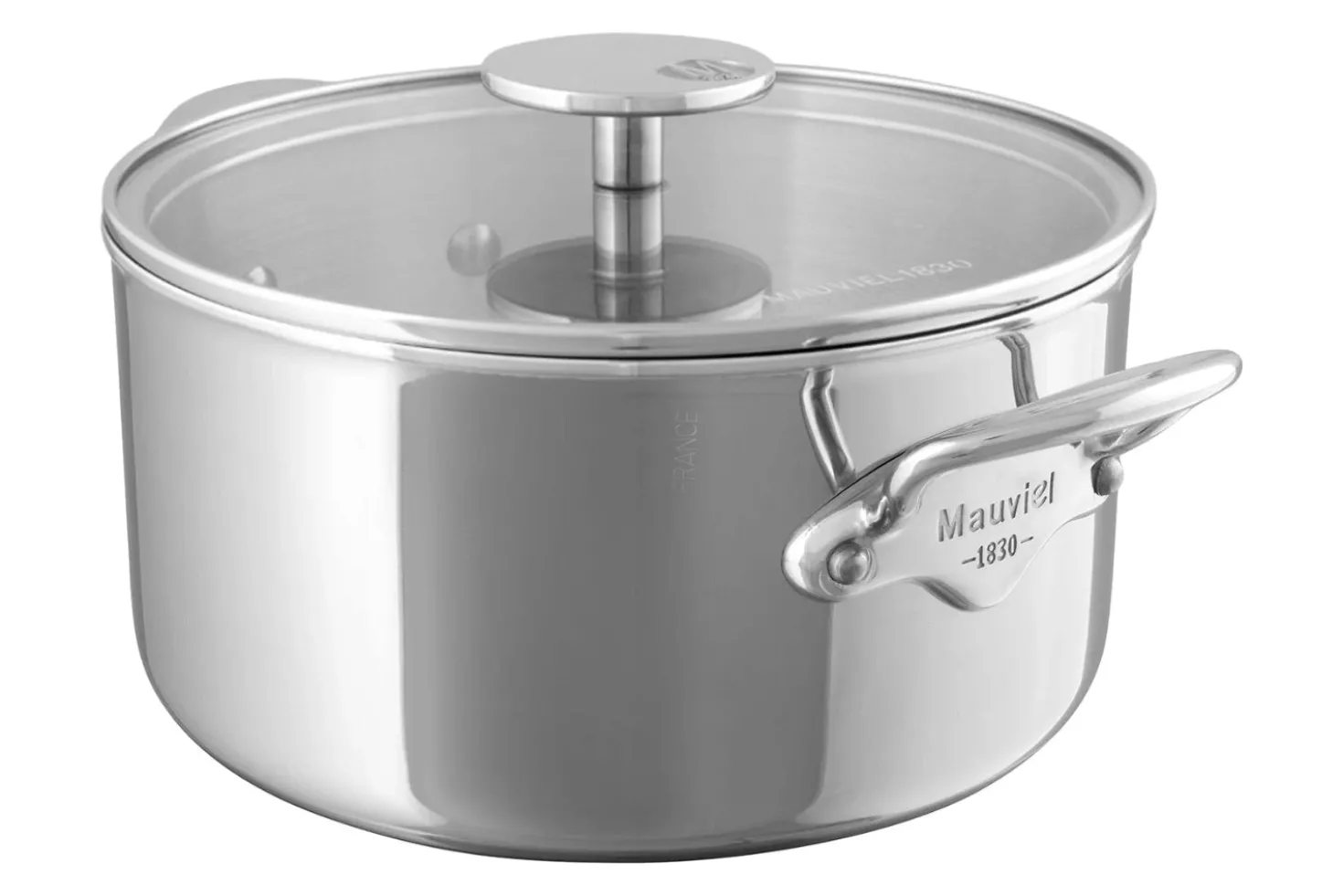 Cocotte Mauviel M'Urban4 en fonte d'inox avec couvercle en verre compatible induction
