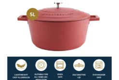 Cocotte ronde MasterClass compatible induction en fonte d'aluminium rouge 5L