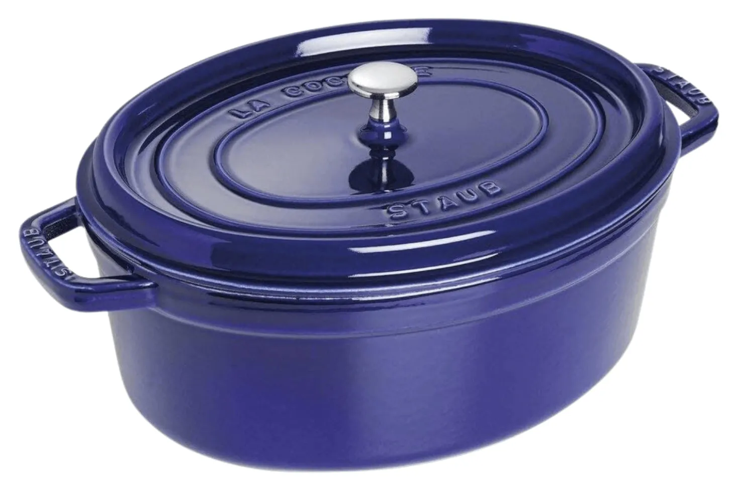 Cocotte Staub ovale en fonte émaillée bleu intense