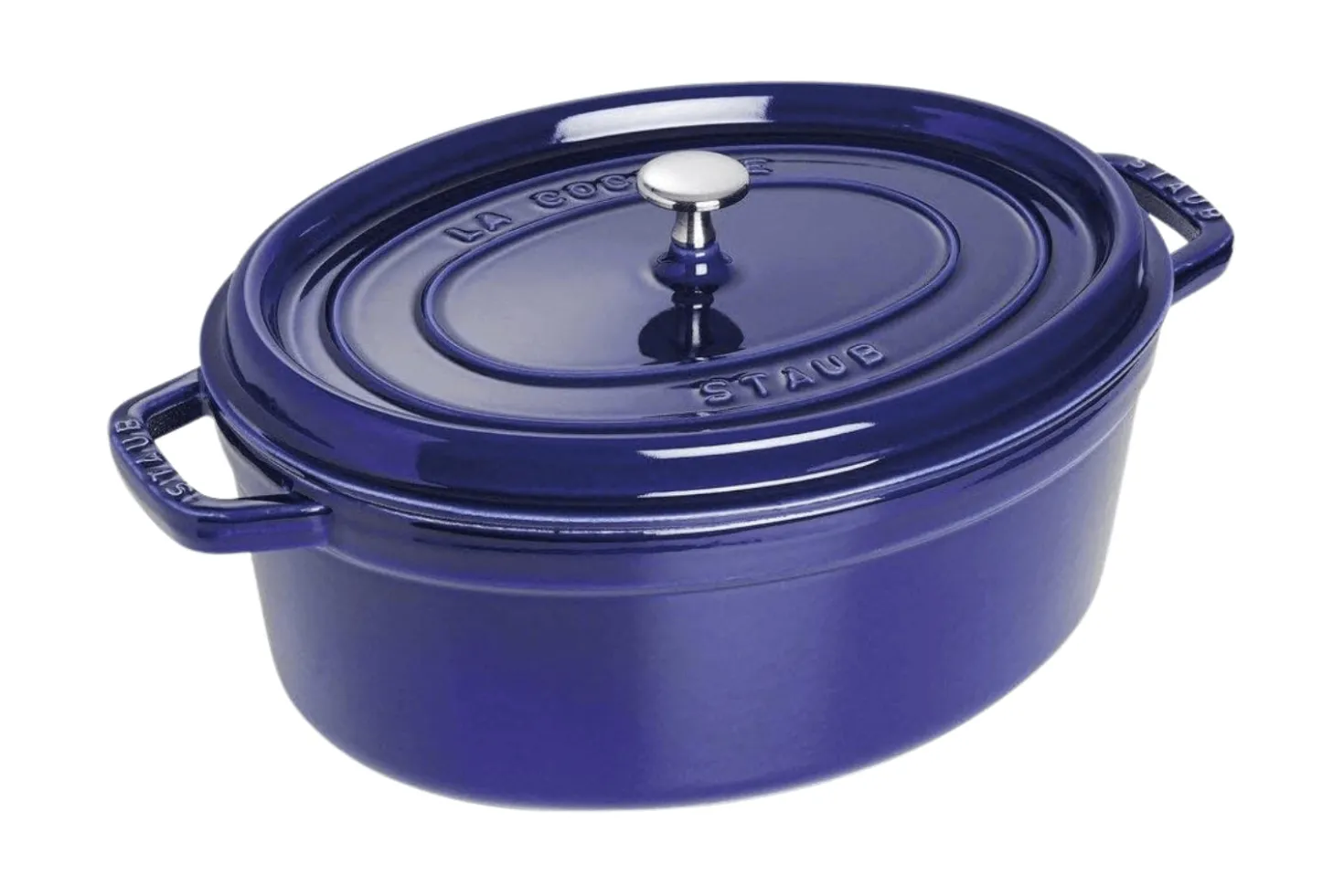 Cocotte Staub ovale en fonte émaillée bleu intense