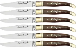 Coffret cadeau de 6 couteaux de table Laguiole Bougna manches palissandre - mitres laiton