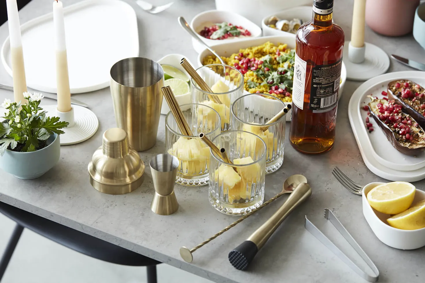 Coffret cocktail Point Virgule 4 accessoires en inox doré