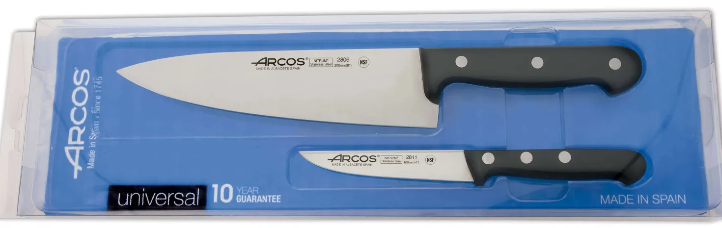 Coffret 2 couteaux Arcos UNIVERSAL office + chef lames acier inox NITRUM