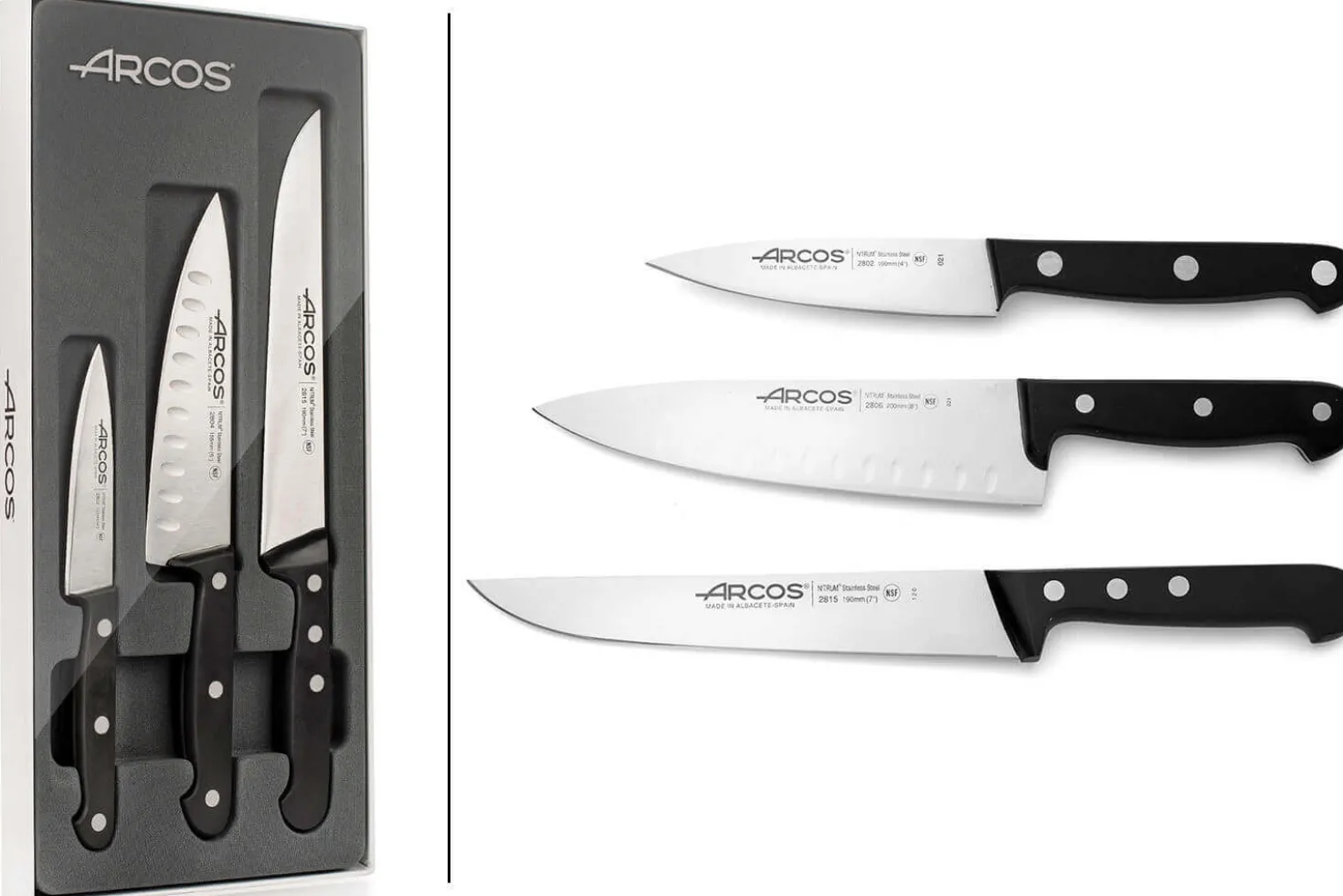 Coffret 3 couteaux de cuisine Arcos Universal manches 3 rivets
