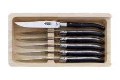 Coffret 6 couteaux de table Laguiole Arbalète G.DAVID inox 21cm manche en bois d'ébène