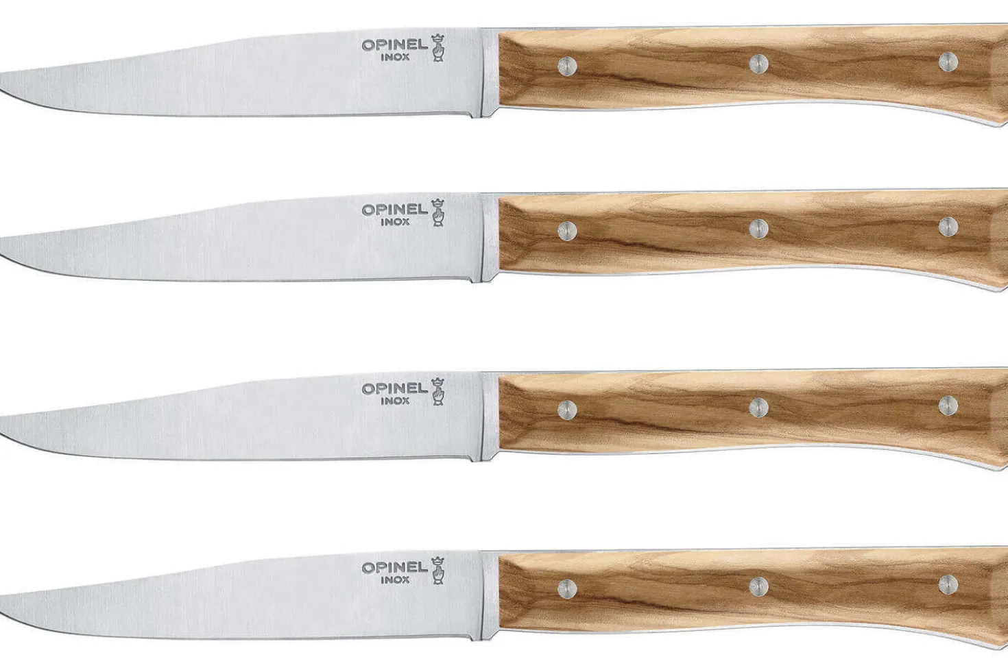 Coffret 4 couteaux de table Opinel Facette manche olivier lame 11cm inox lisse