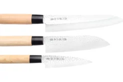 Coffret 3 couteaux japonais Satake Cutlery Tsuchime chef + santoku + deba