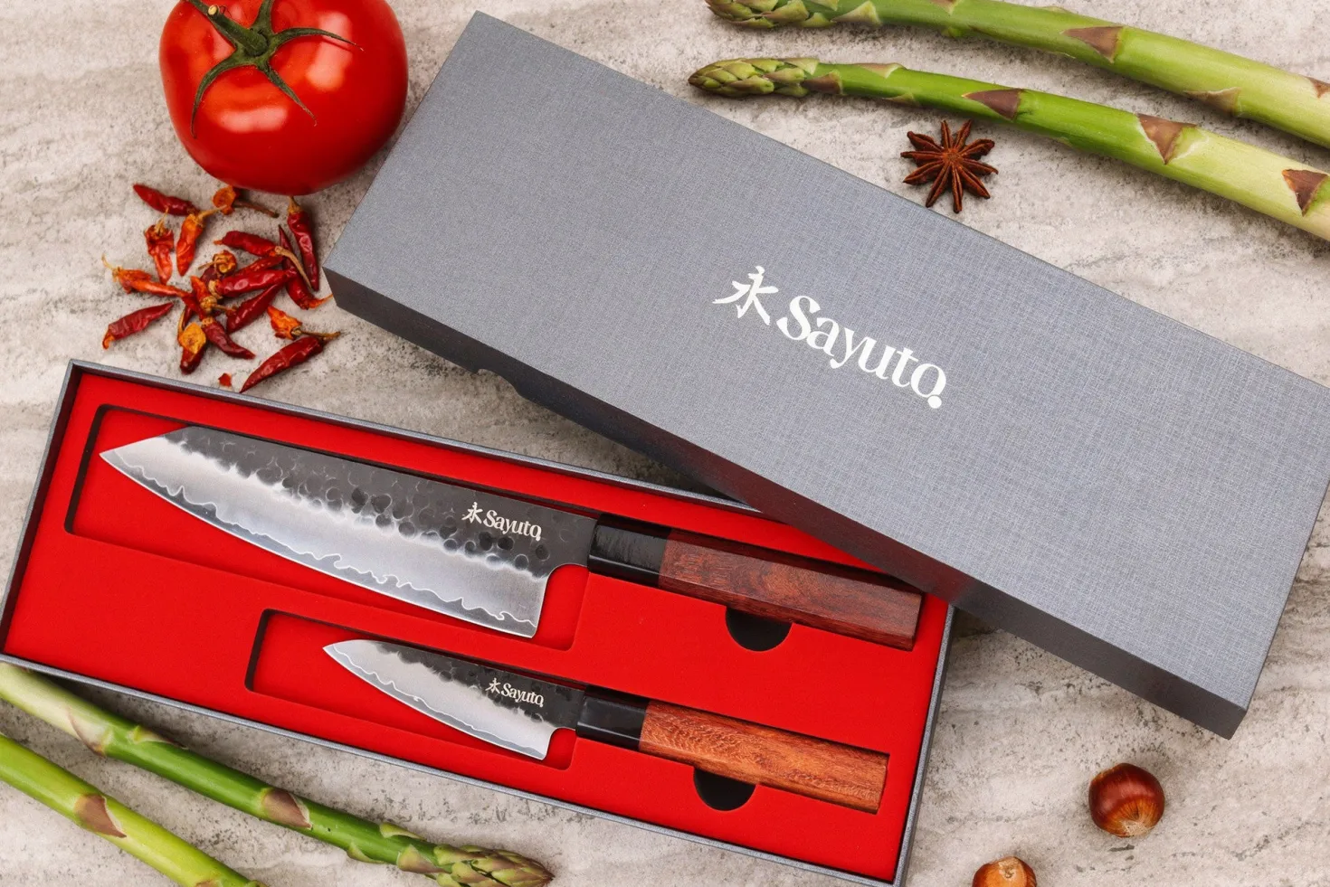 Coffret 2 couteaux Sayuto Séquoia San Mai Kiritsuke + Office