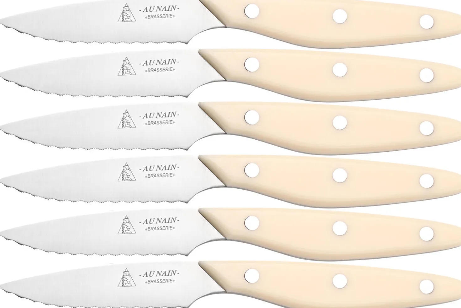 Coffret 6 couteaux à steak Au Nain Brasserie ivoire microdentés