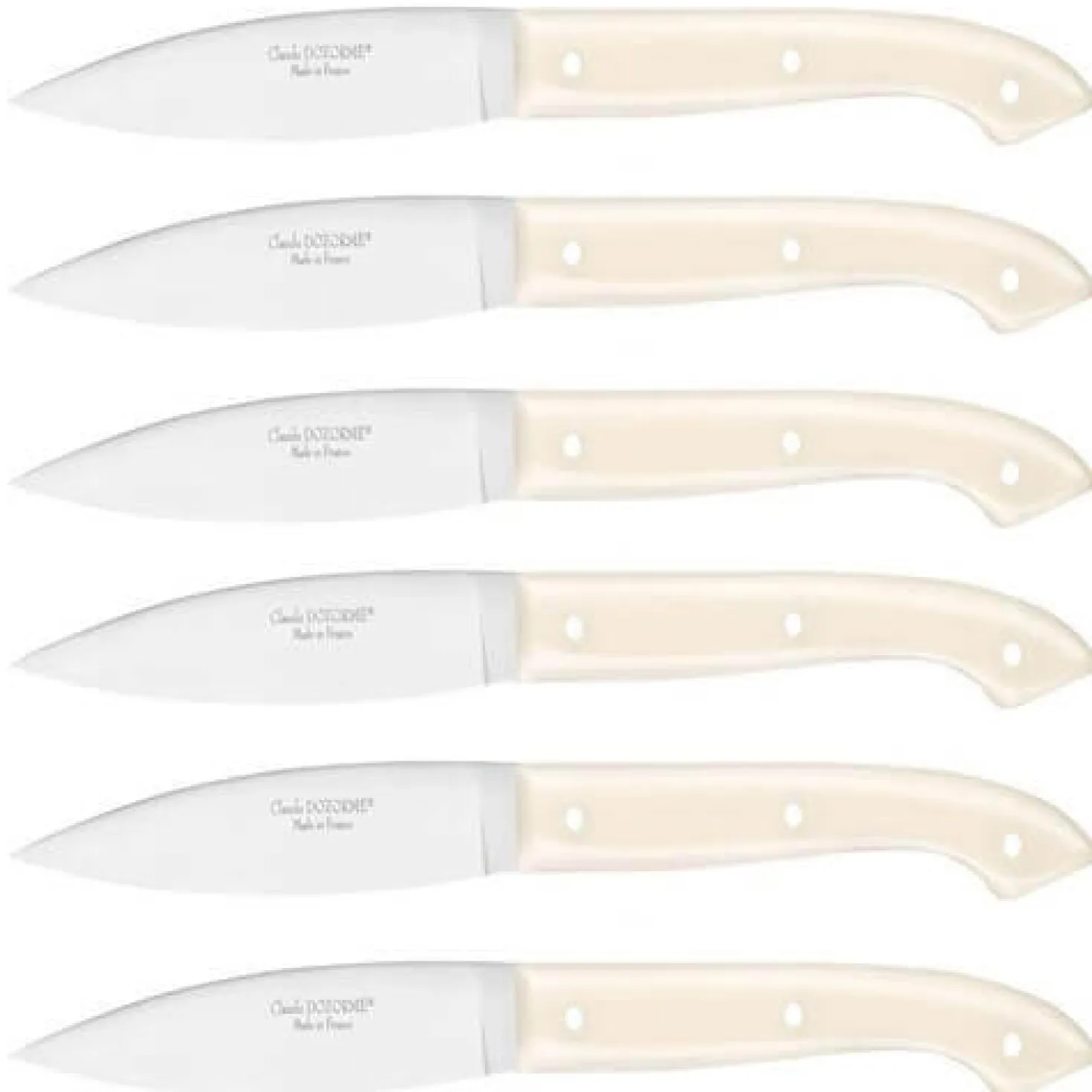 Coffret 6 couteaux à steak C. DOZORME Capucin lames lisses manches crèmes