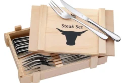 Coffret 6 couteaux à steak + 6 fourchettes WMF Holzkass en acier inox 18/10 Cromargan