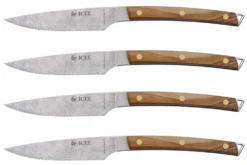 Coffret 4 couteaux à steak Icel lame dentelée 11cm manche incurvé bois d'olivier