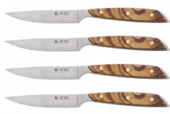 Coffret 4 couteaux à steak Icel lame dentelée 11cm manche droit bois d'olivier