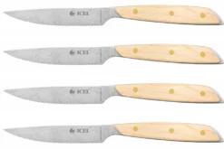 Coffret 4 couteaux à steak Icel lame dentelée 11cm manche droit bois d'érable