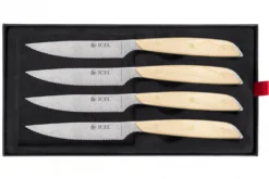 Coffret 4 couteaux à steak Icel lame dentelée 11cm manche droit bois d'érable
