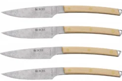 Coffret 4 couteaux à steak Icel lame dentelée 11cm manche incurvé bois d'érable