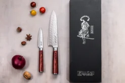 Coffret 2 couteaux Wusaki Pakka X50 pakkawood Santoku + Office