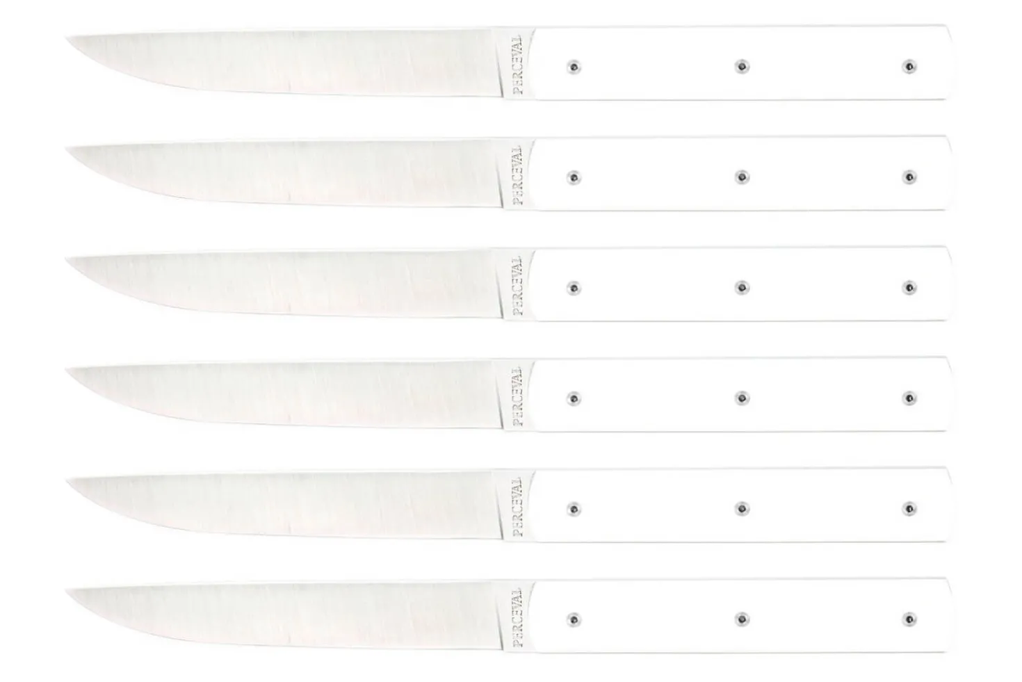 Coffret de 6 couteaux de table faits mains Perceval 888 blanc