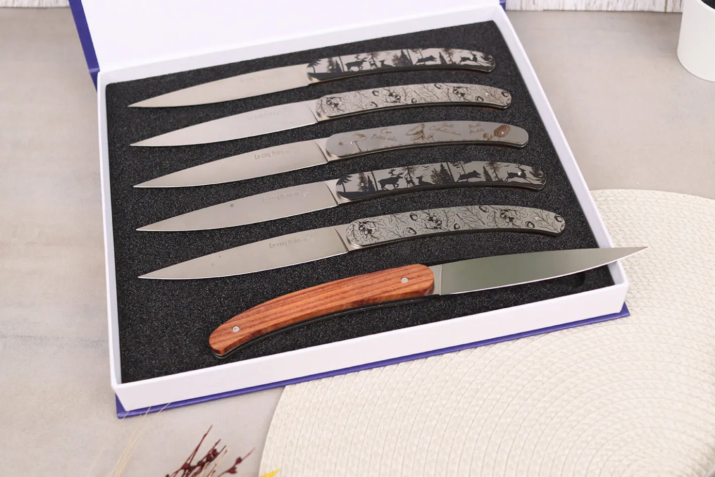 Coffret de 6 couteaux de table Le Coq Français Forêt