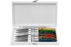 Coffret de 6 couteaux de table Prestige Laguiole Bougna manches bois colorés