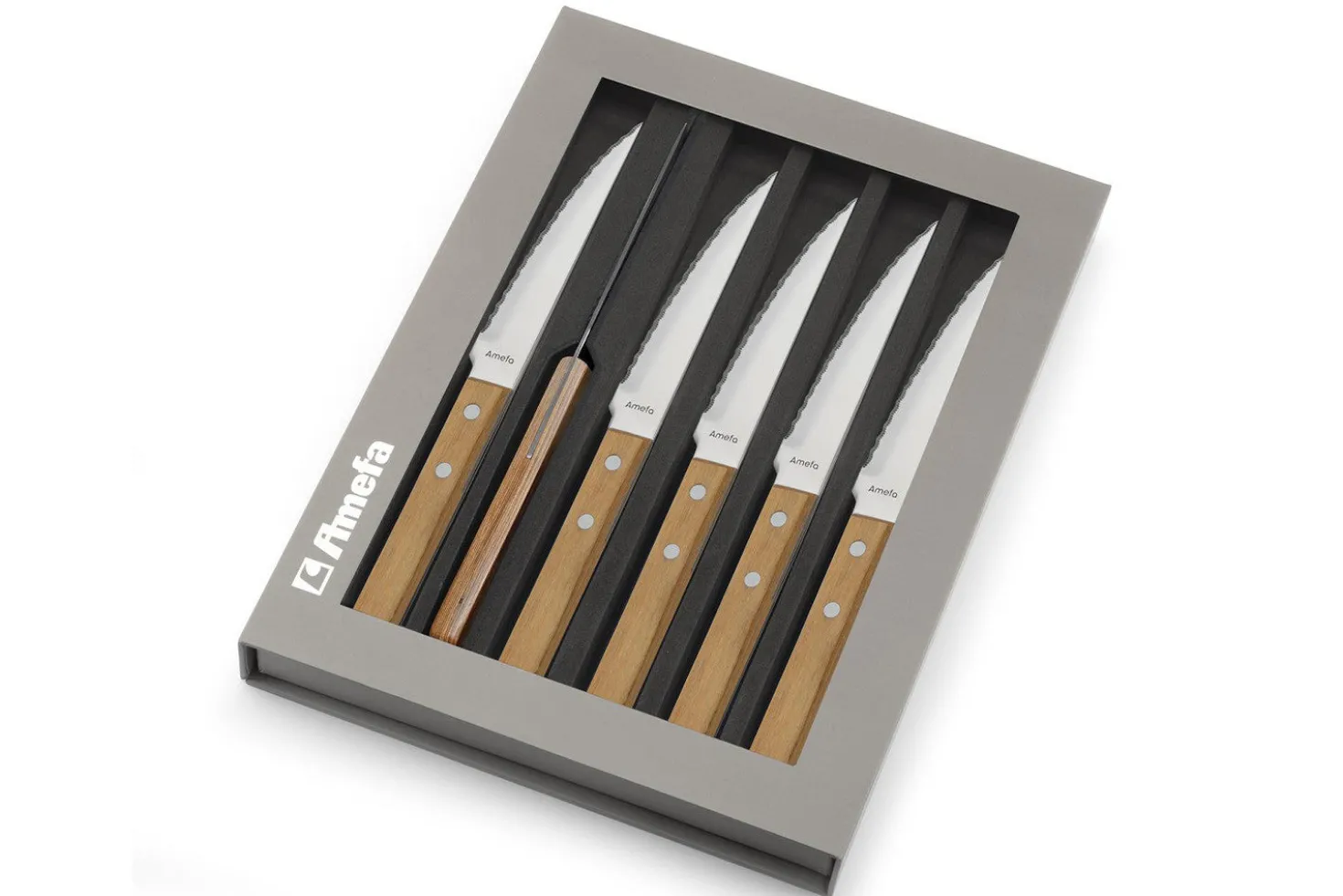 Coffret de 6 couteaux Pizza Bois Amefa inox et pakka