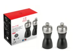 Coffret duo de moulins à poivre et à sel sec Peugeot Fidji en bois de hêtre et inox noir