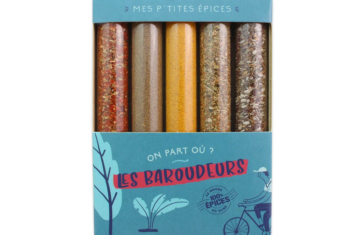 Coffret 5 mini tubes d'épices Le Monde en Tube Mes p'tites épices Les baroudeurs