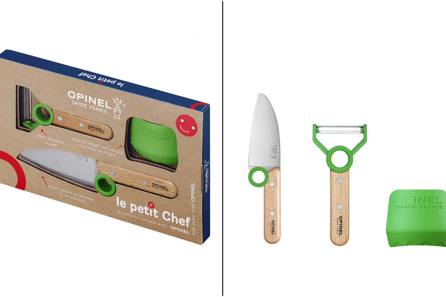 Coffret Opinel Le Petit Chef couteau + éplucheur + protège-doigts - Vert