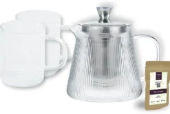 Coffret théière Cristel Darjeeling + 2 tasses en verre borosilicate