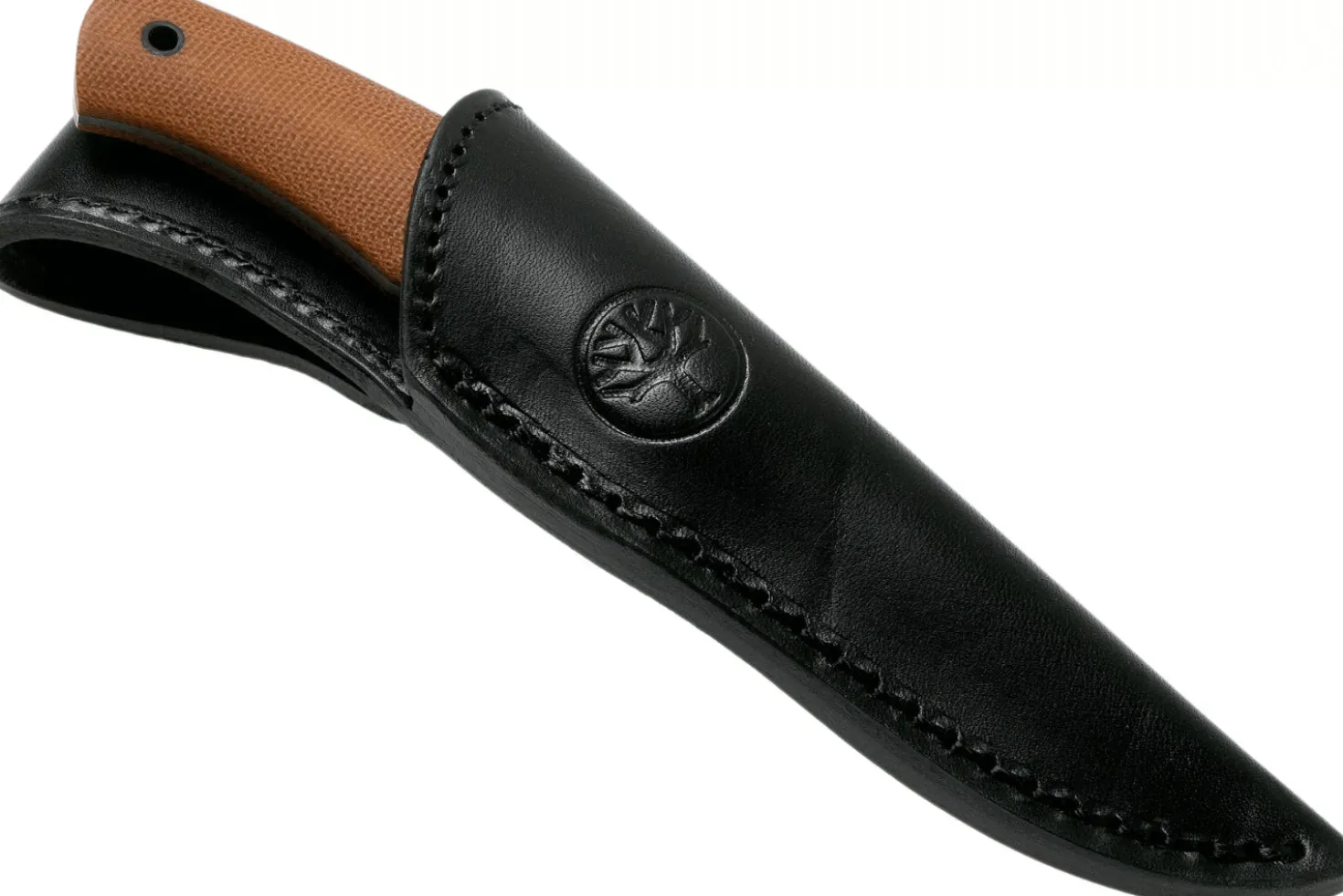 Couteau Böker Boxer Fixed 120503 lame en acier 8,4cm manche en micarta marron + étui en cuir