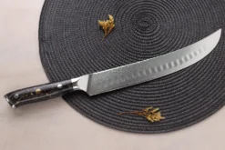 Couteau à découper Wusaki Sakin Damas 10Cr 25cm manche en fibre de carbone et feuille d'or