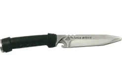 Couteau de chasse Wildsteer WILD0103P forgé lame tanto 11,5cm manche cuir noir + pierre à feu + étui en cuir assorti