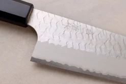 Couteau de chef 20cm japonais artisanal Nigara Hamono Migaki Tsuchime SG2 teck