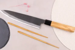 Couteau de chef 24cm japonais artisanal Hinoura Mutsumi Ajikataya Black Nashiji