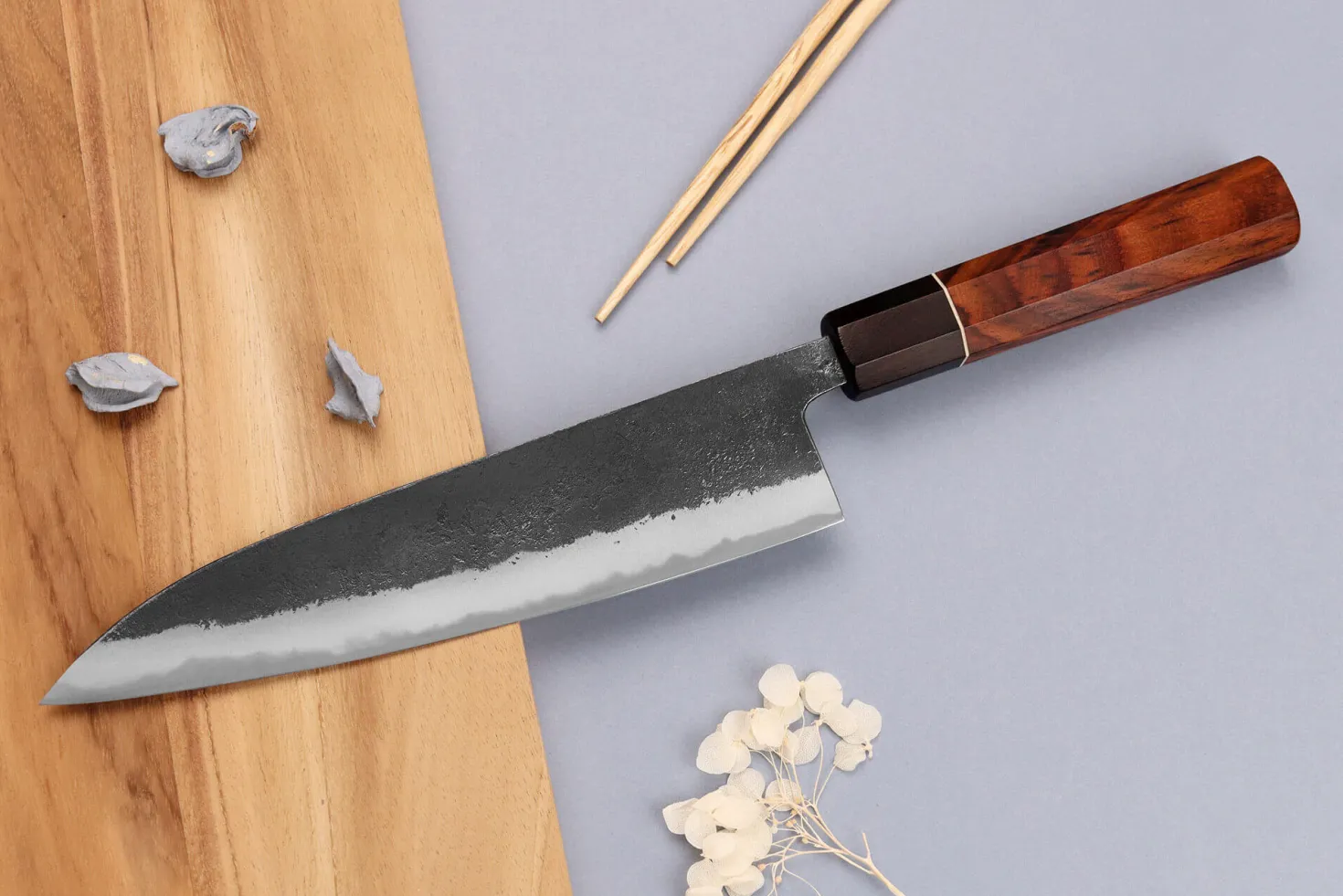 Couteau de chef 21cm japonais artisanal Yuzo Black Nashiji
