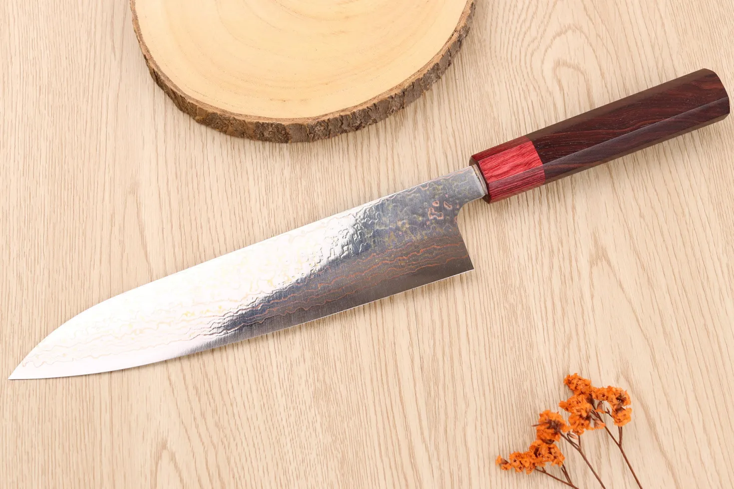 Couteau de chef 21cm japonais artisanal Takeshi Saji VG10 Rainbow